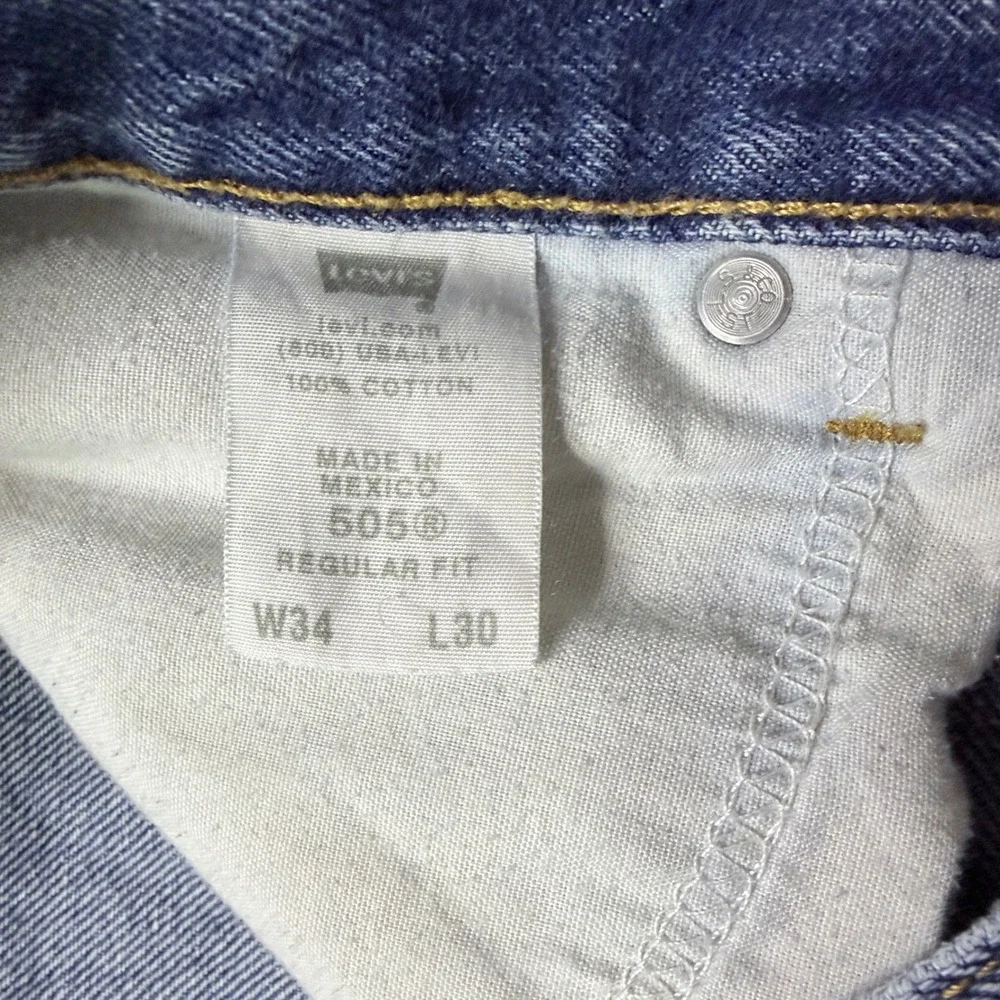 Levi's‎ 505 Regular Fit Jeans Blue Distressed Straight Leg Denim W34 L30